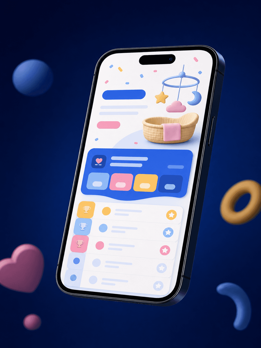 Illustration of a Baby Bids prediction pool on a mobile phone